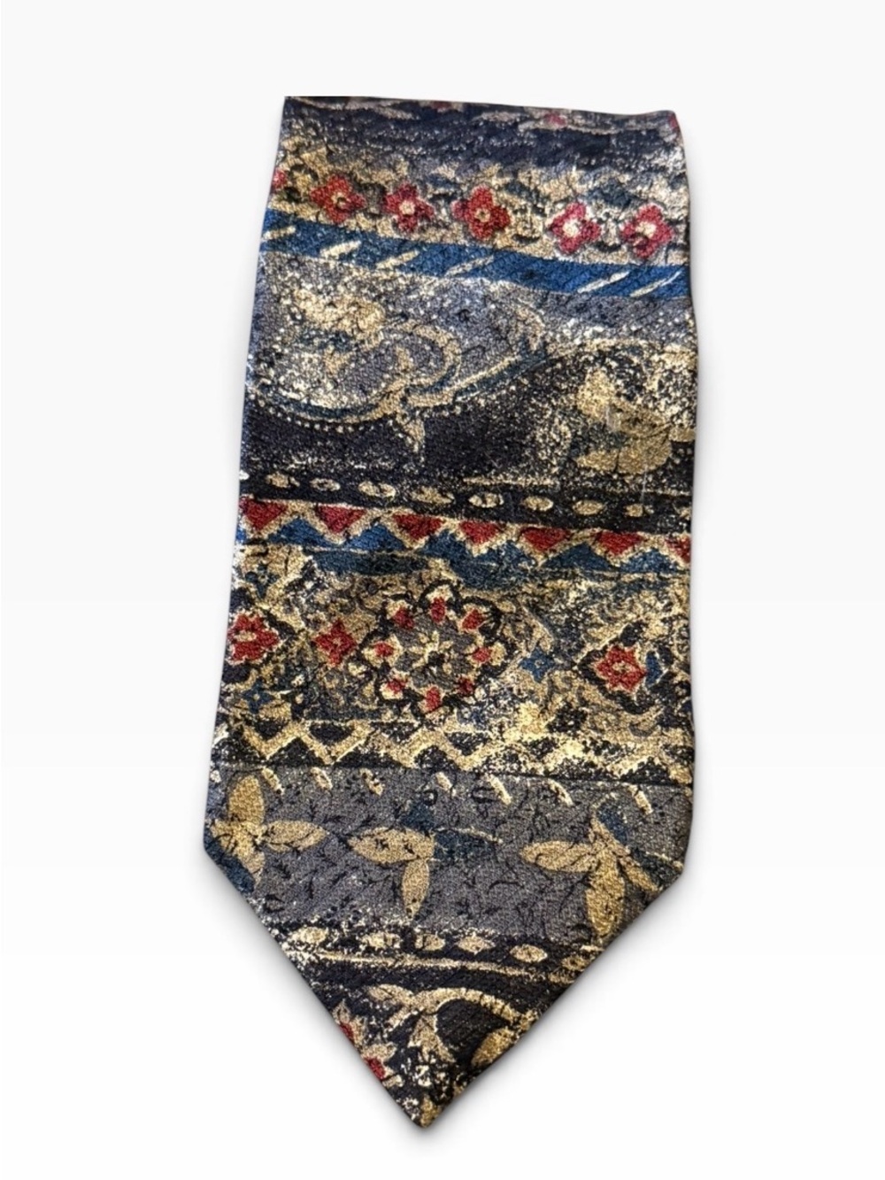 Kriziauomo Italy silk tie vintage metallic blue gold red designer